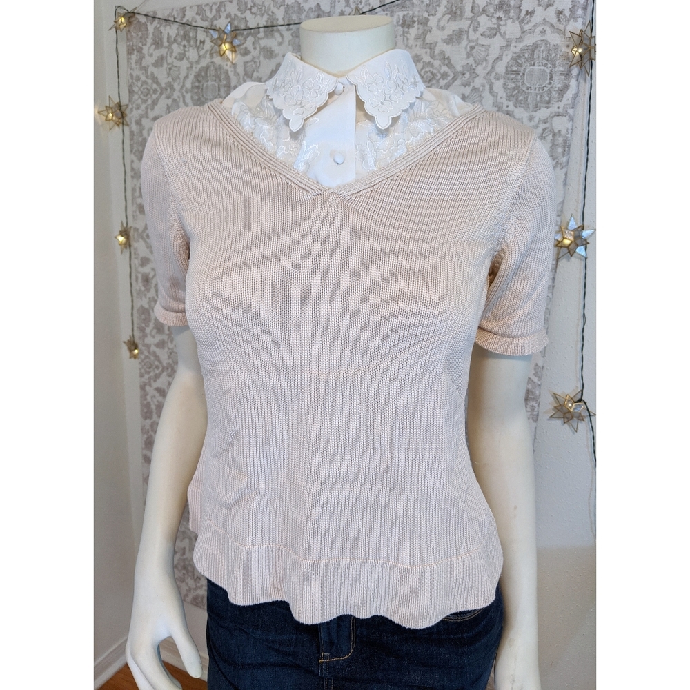Hand-Altered Silk Sweater w/vintage Floral Collar